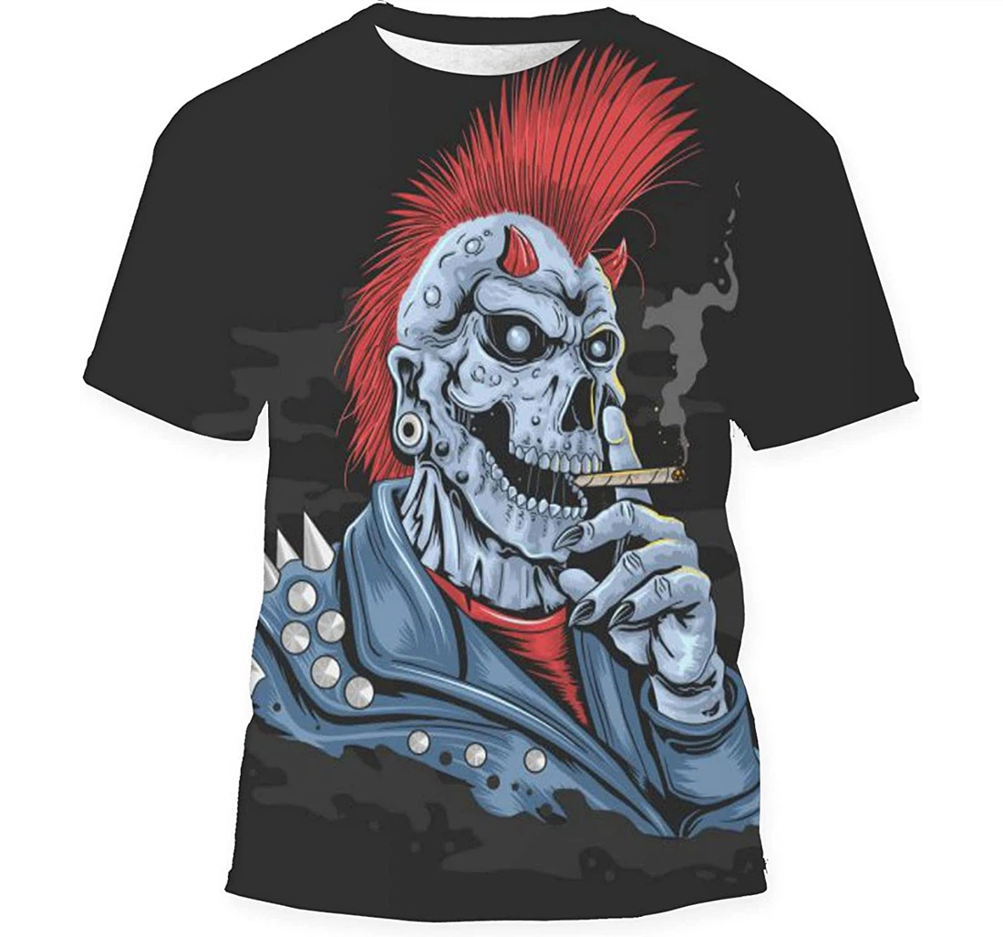 Skull Punk Mohawk Hair - 3D Printed T-shirt, Long Sleeves Shirt