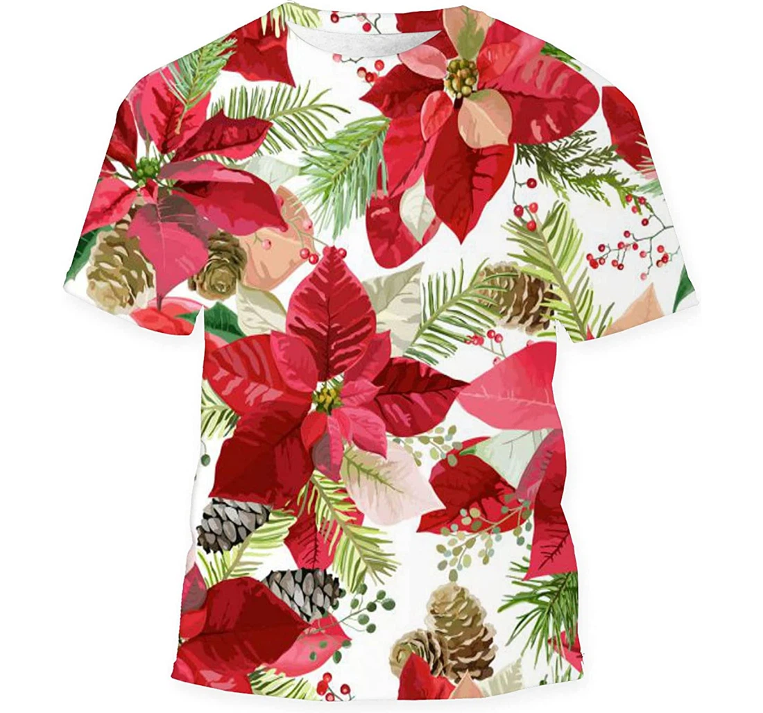 Christmas Winter Poinsettia Flowers Background - 3D Printed T-shirt, Long Sleeves Shirt