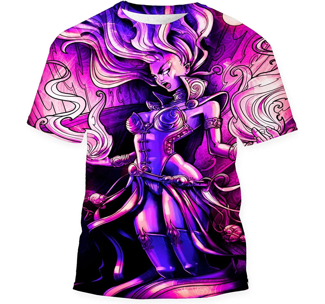 Beautiful Girl Magician Yells Fury Concentrating - 3D Printed T-shirt, Long Sleeves Shirt