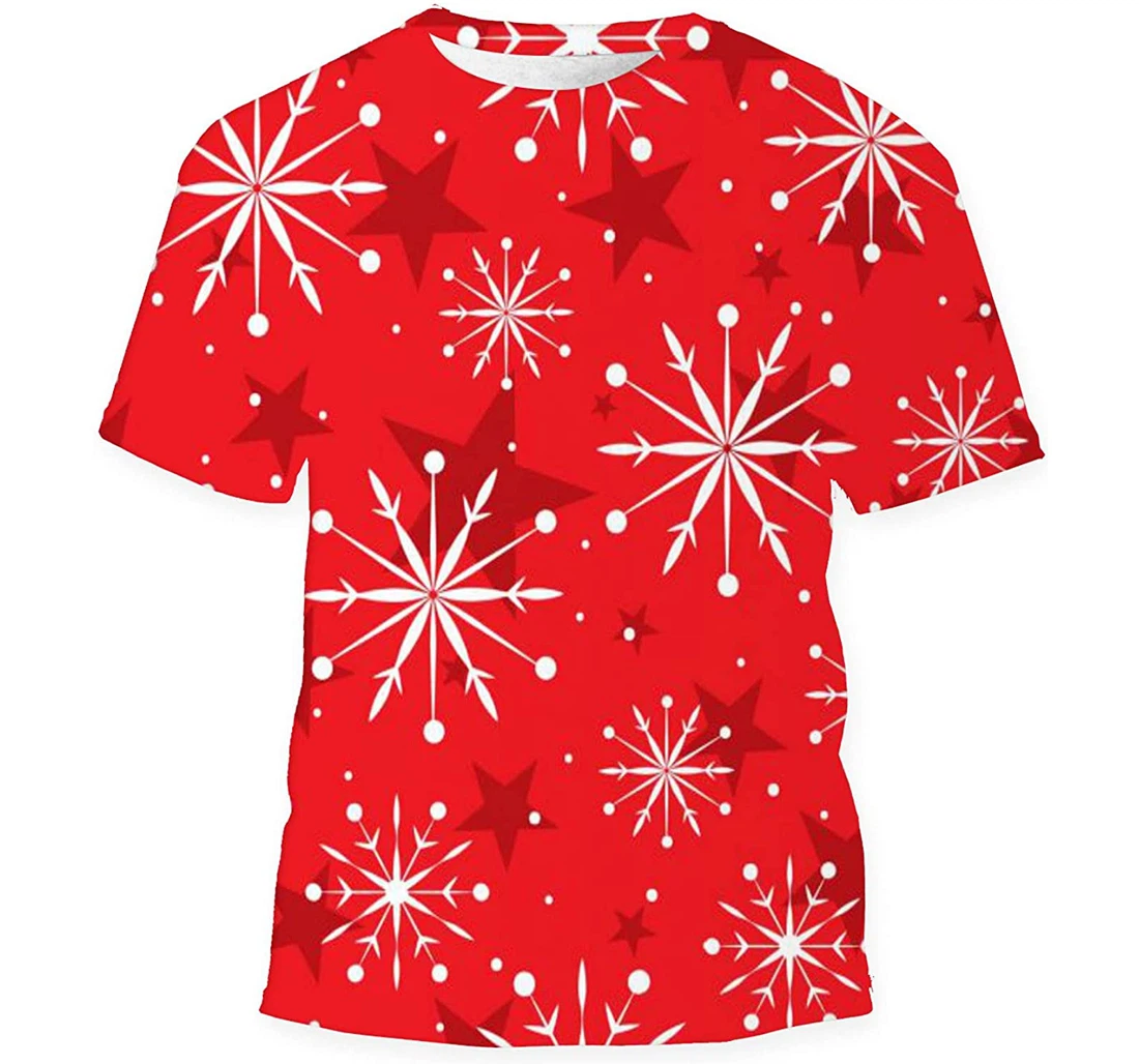 Snowflake Star On Red - 3D Printed T-shirt, Long Sleeves Shirt