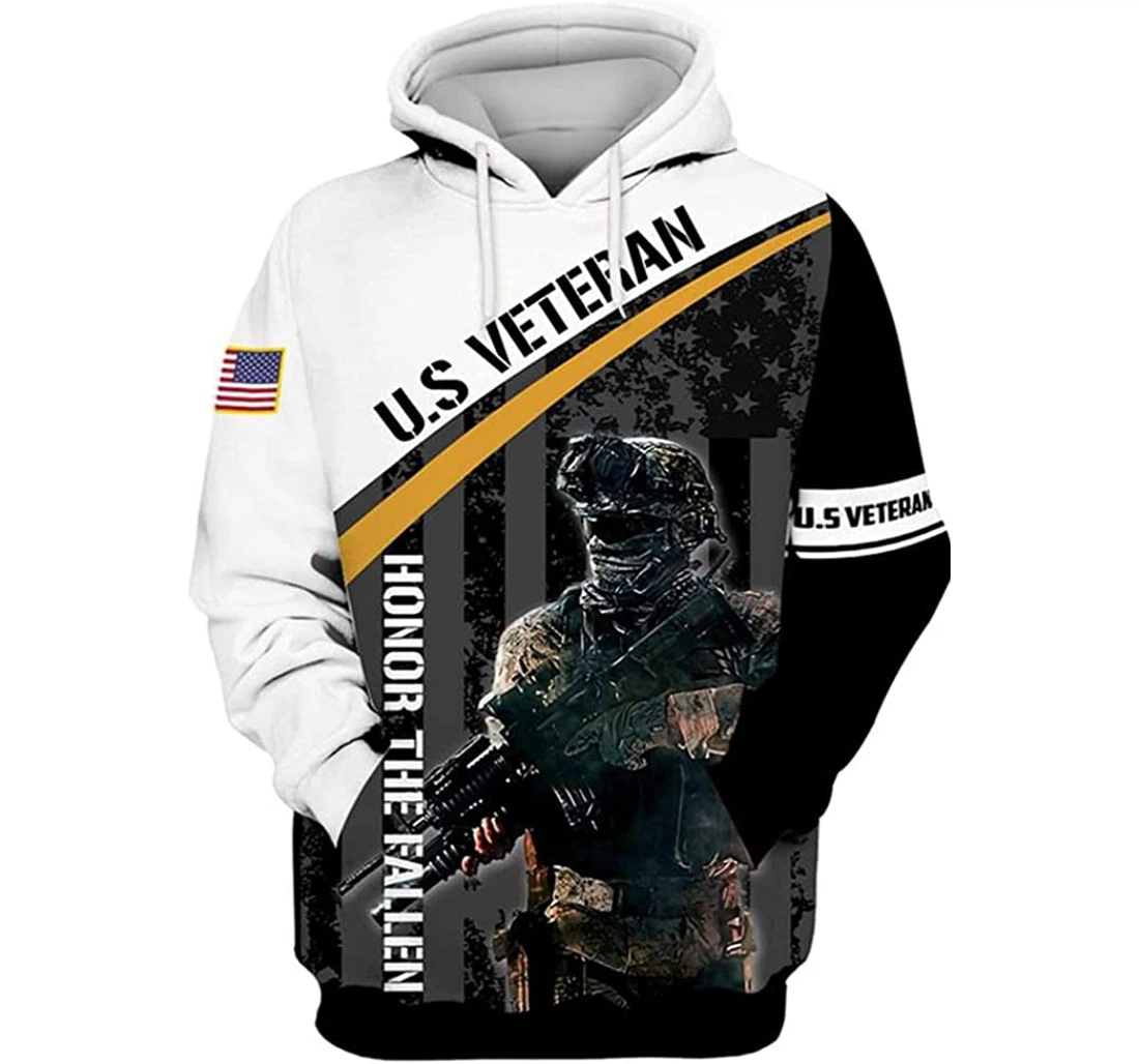 U.s Veteran Honor The Fallen Color White Included - 3D Printed Pullover Hoodie