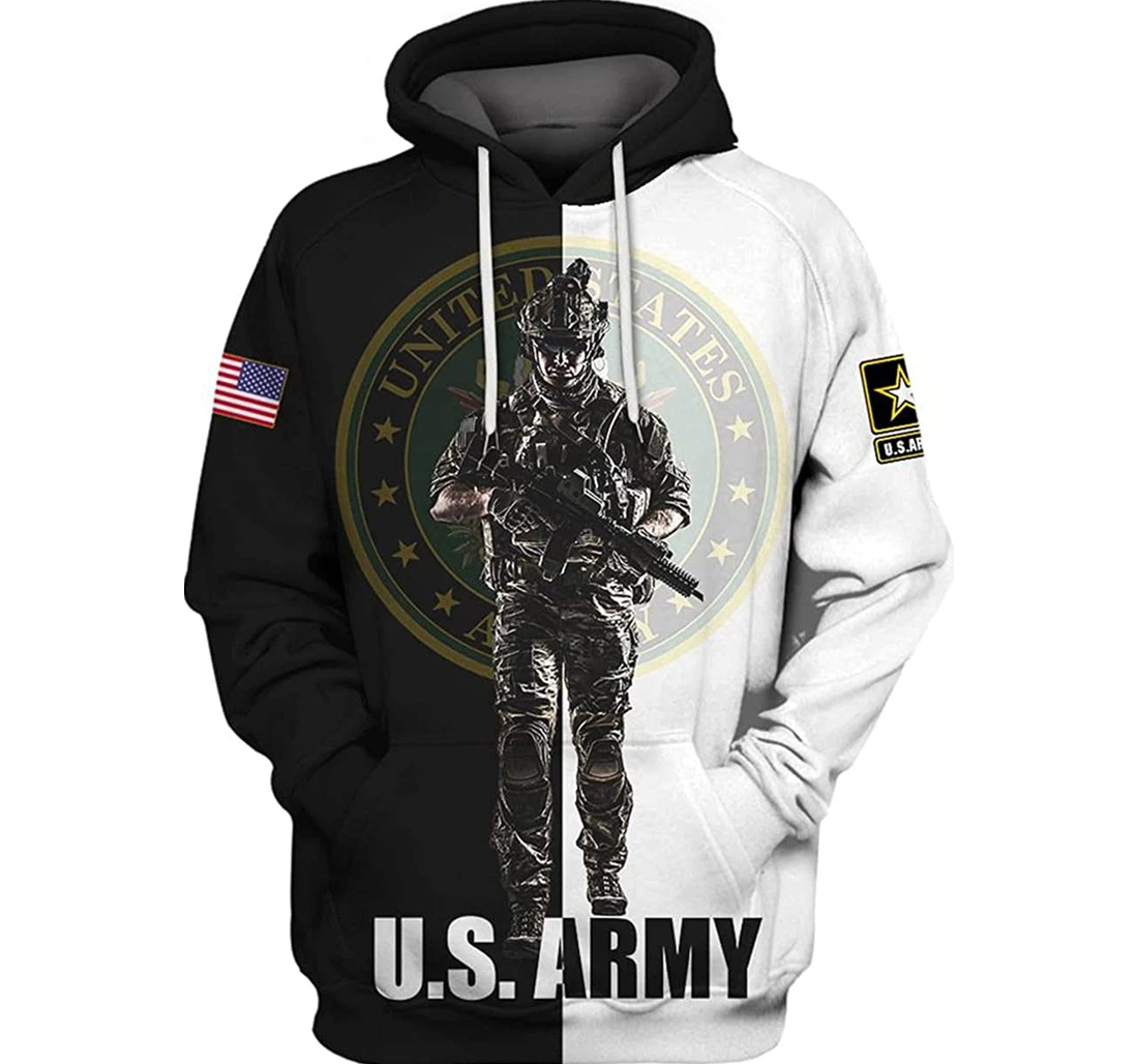 Us Army Veteran Art Flag Symbol & White Background Included - 3D Printed Pullover Hoodie