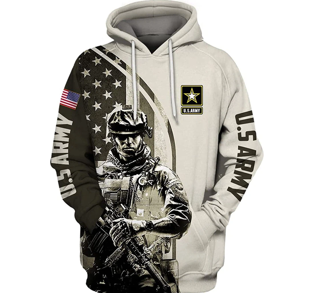 Us Army Flag Symbol Grey Art 1 Included - 3D Printed Pullover Hoodie