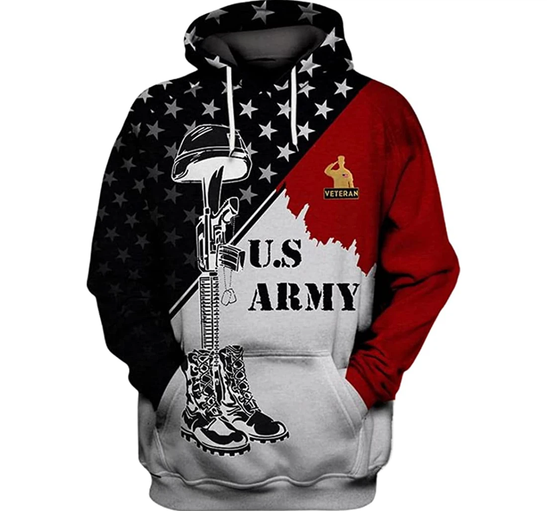 Us Army Veteran America Flag Soldiers Boots Included - 3D Printed Pullover Hoodie