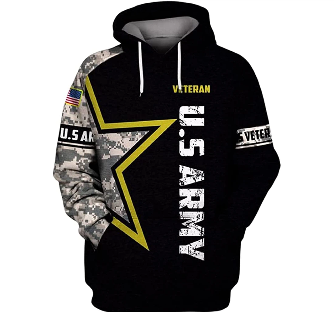 Us Army Camo Star Flag Background Included - 3D Printed Pullover Hoodie