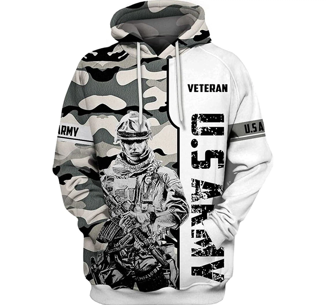 Us Army Veteran Art Grey Camo 1 Included - 3D Printed Pullover Hoodie