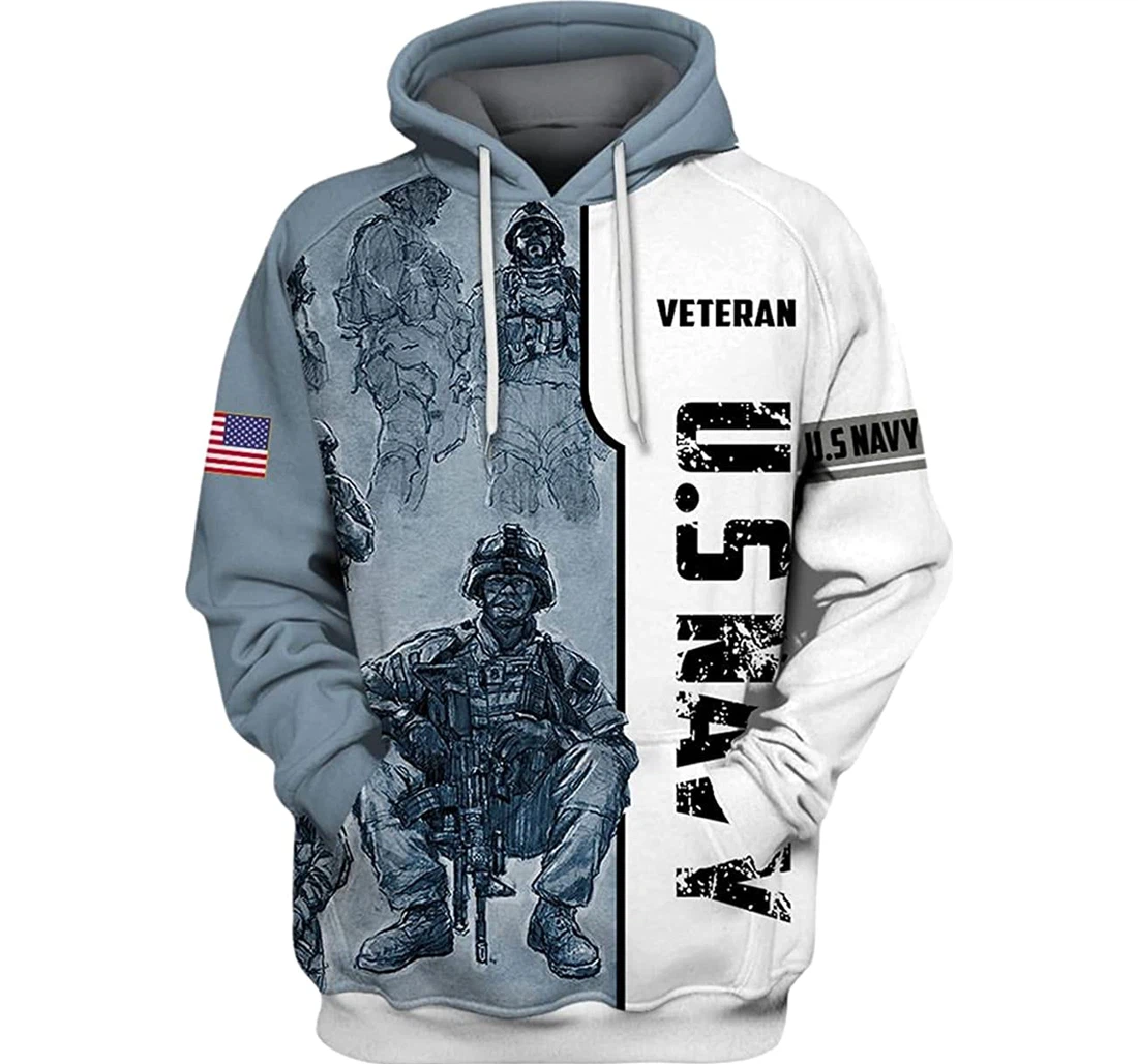 Us Navy Veteran Flag Blue Art Included - 3D Printed Pullover Hoodie