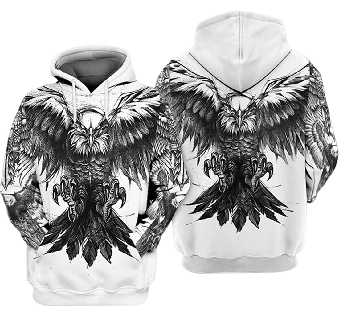 Eagle Tattoo White Included - 3D Printed Pullover Hoodie