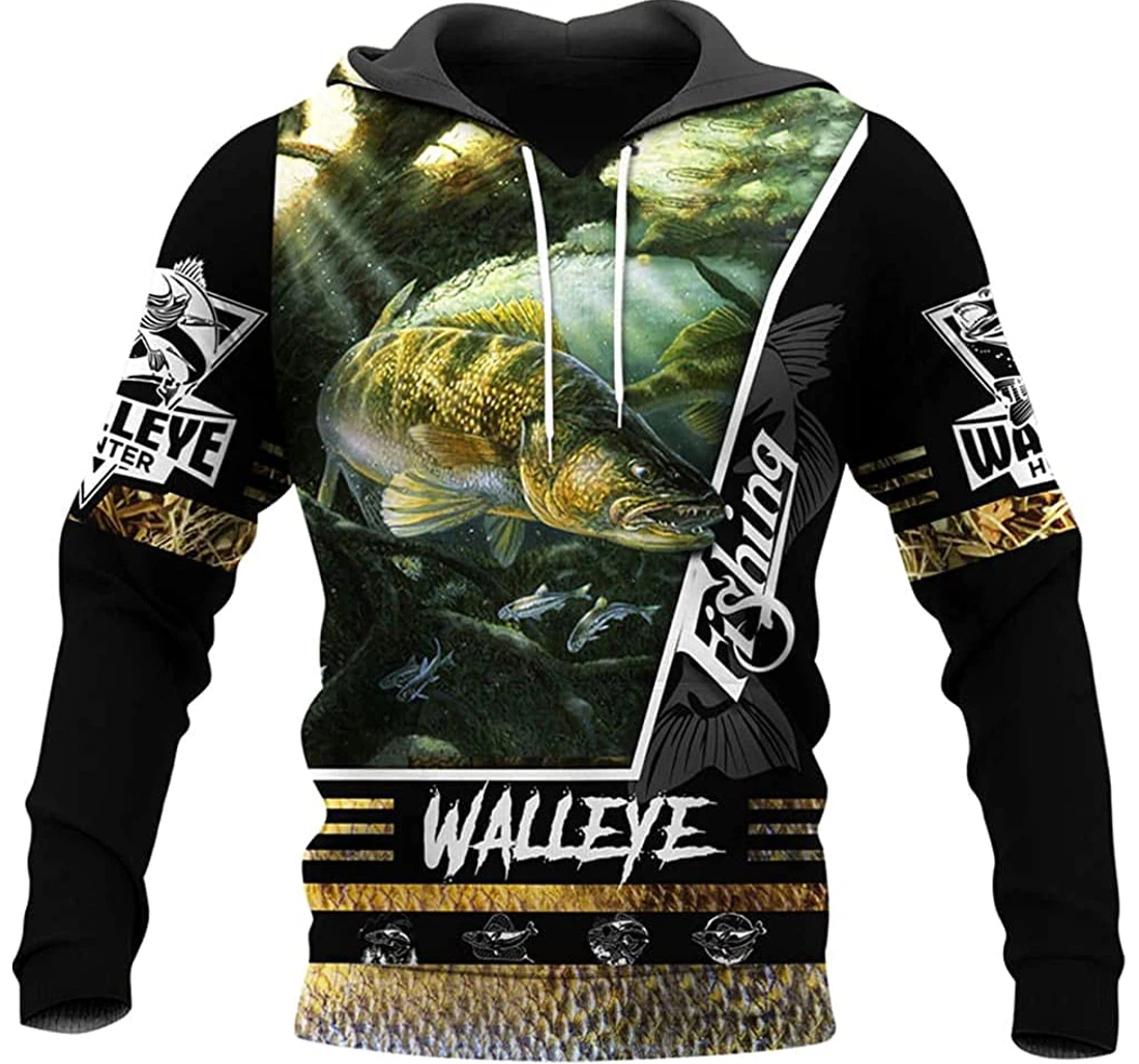 Walleye Hunter In The Sea Fishing Included - 3D Printed Pullover Hoodie