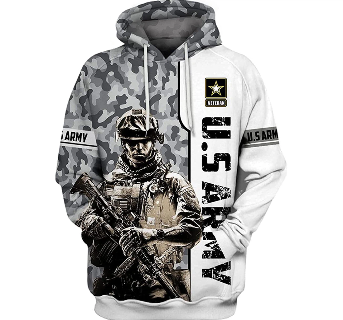 Army Veteran Soldier Camo White Included - 3D Printed Pullover Hoodie