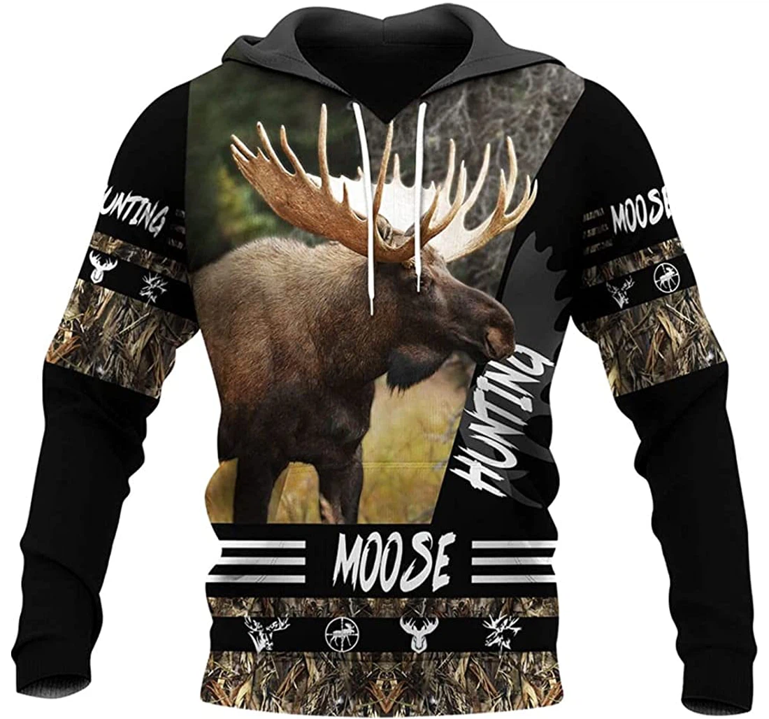 Moose Hunter Hunting Camo Forest Included - 3D Printed Pullover Hoodie