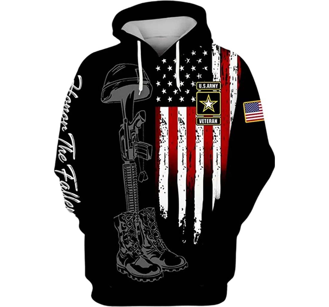 Us Army Veteran Flag Symbol Honor The Fallen America Included - 3D Printed Pullover Hoodie