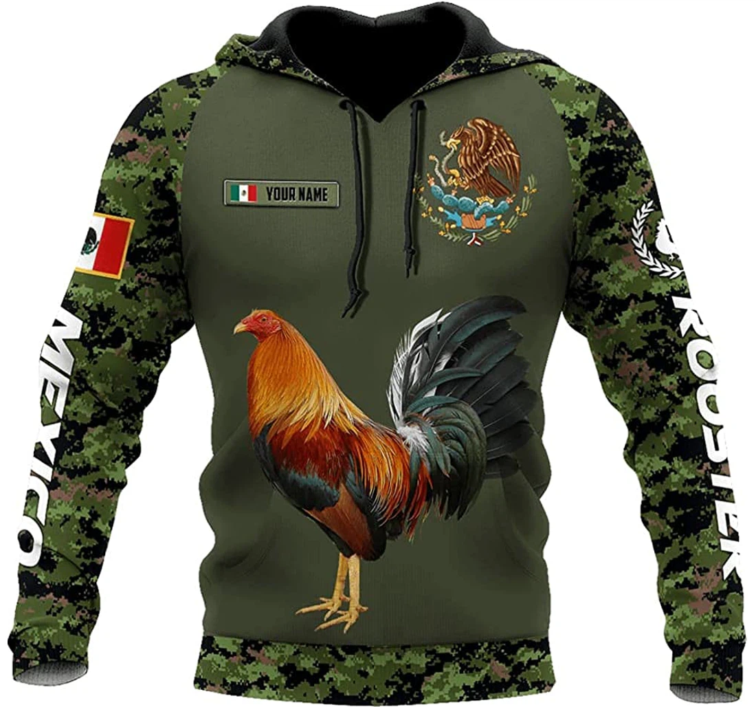 Personalized Name Mexican Rooster Mexico Chicken Falg Symbol Camo Pattern Unisex Included - 3D Printed Pullover Hoodie