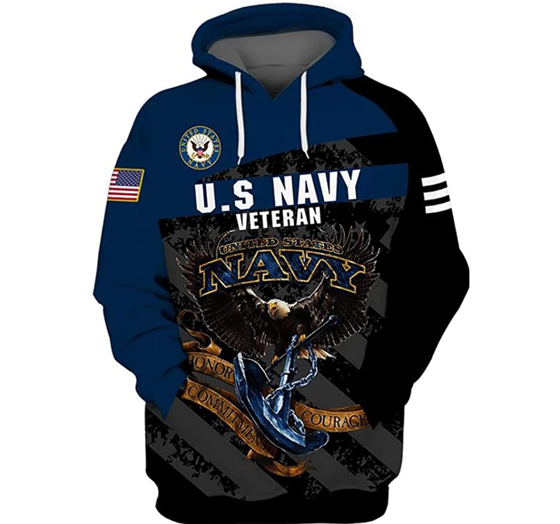 U.s Navy Veteran Blue Flag Eagle Included - 3D Printed Pullover Hoodie