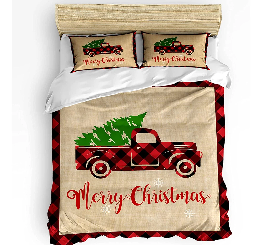 Christmas Plaid Truck Retro Burlap Checkered - 3D Printed Pullover Hoodie