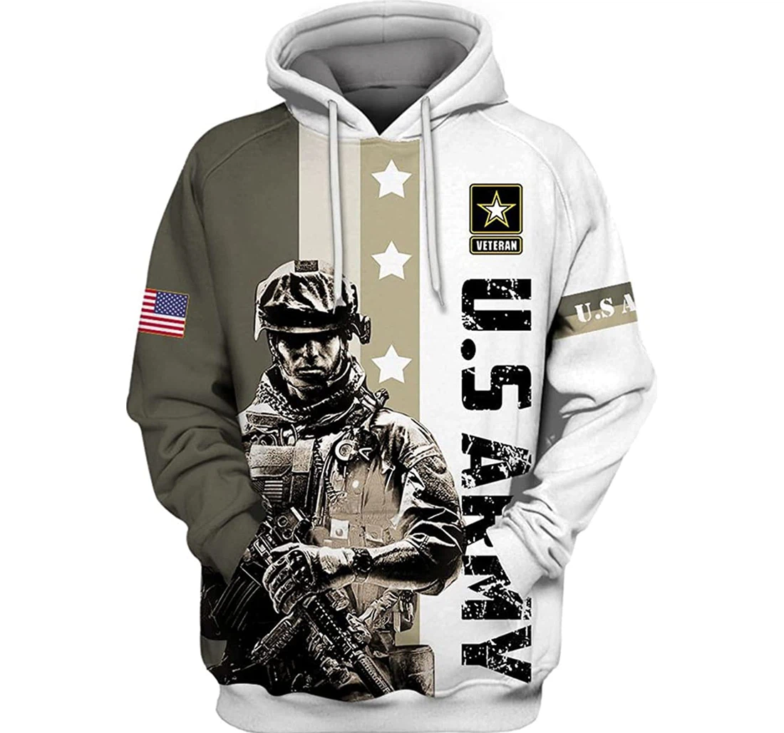 Army Veteran Soldier White Gray Included - 3D Printed Pullover Hoodie