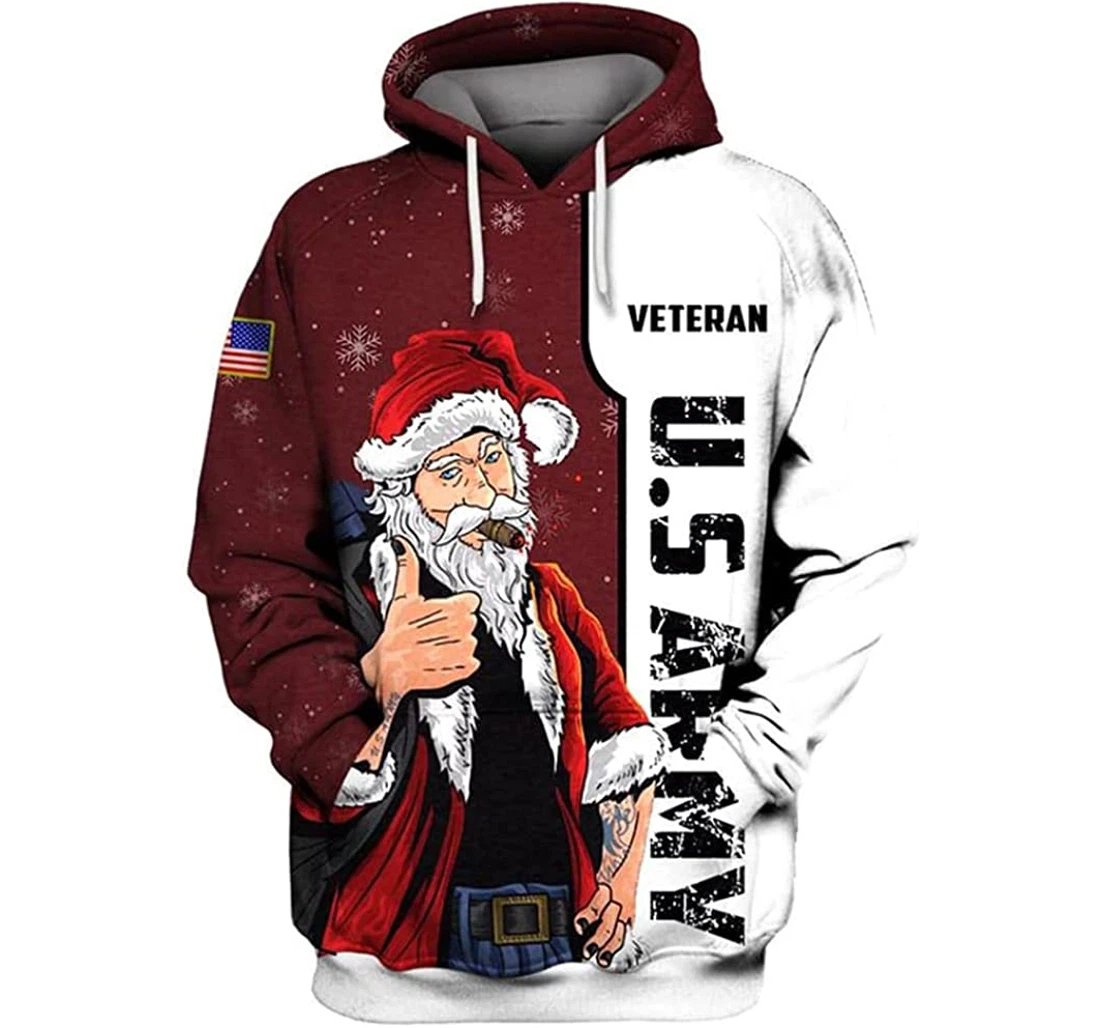 Us Army Veteran Santa Claus Merry Christmas Style Unisex Included - 3D Printed Pullover Hoodie