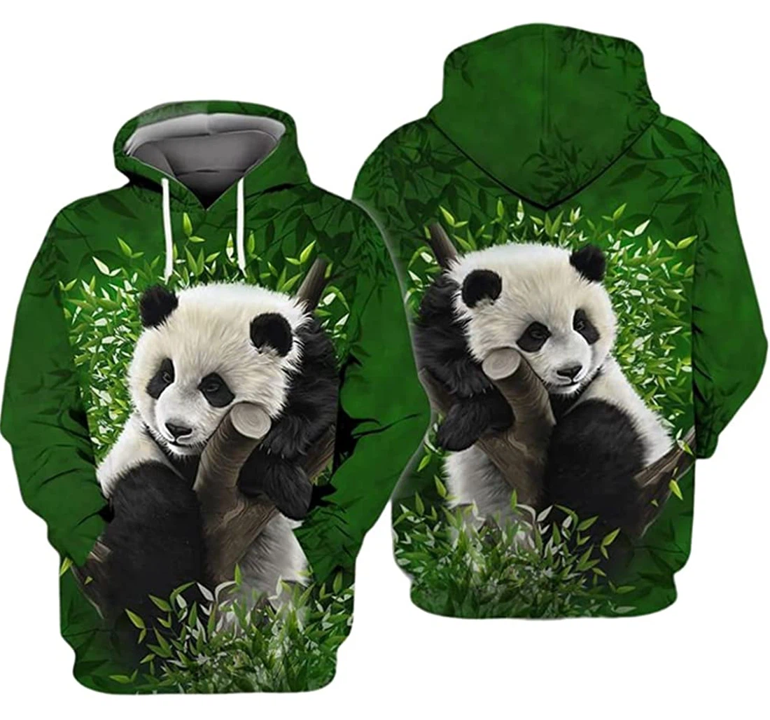 Love Panda Green Background Unisex Included - 3D Printed Pullover Hoodie