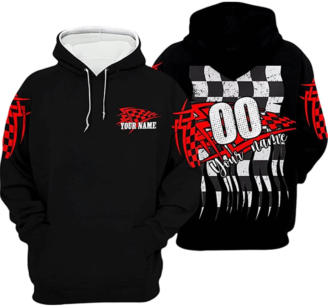 Personalized Name Red Racing Checked Pattern - 3D Printed Pullover Hoodie