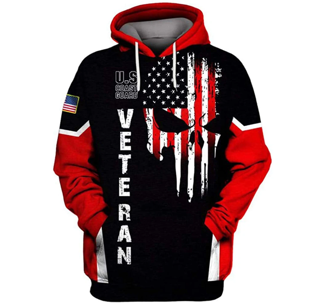 Us Army Skull I Am A Coast Guard Veteran America Flag Unisex Included - 3D Printed Pullover Hoodie