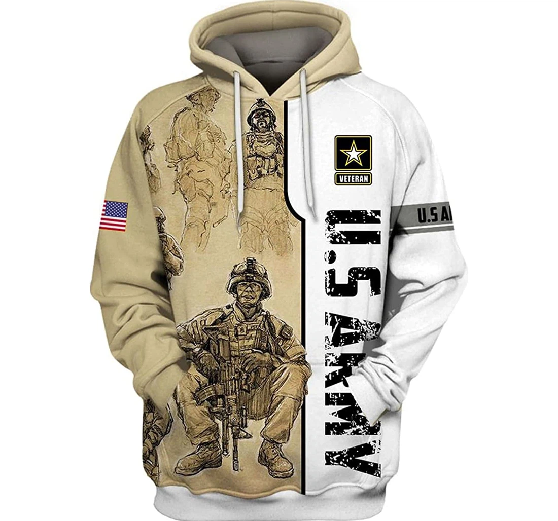 Army Veteran Soldiers Yellow White Included - 3D Printed Pullover Hoodie