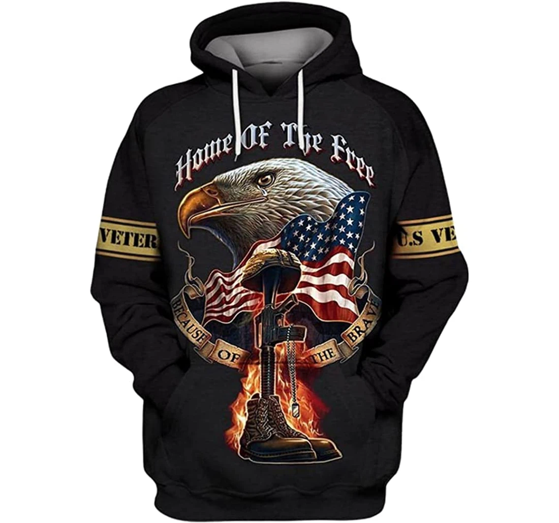 Us Army Veteran Eagle Home Of The Free Unisex Included - 3D Printed Pullover Hoodie