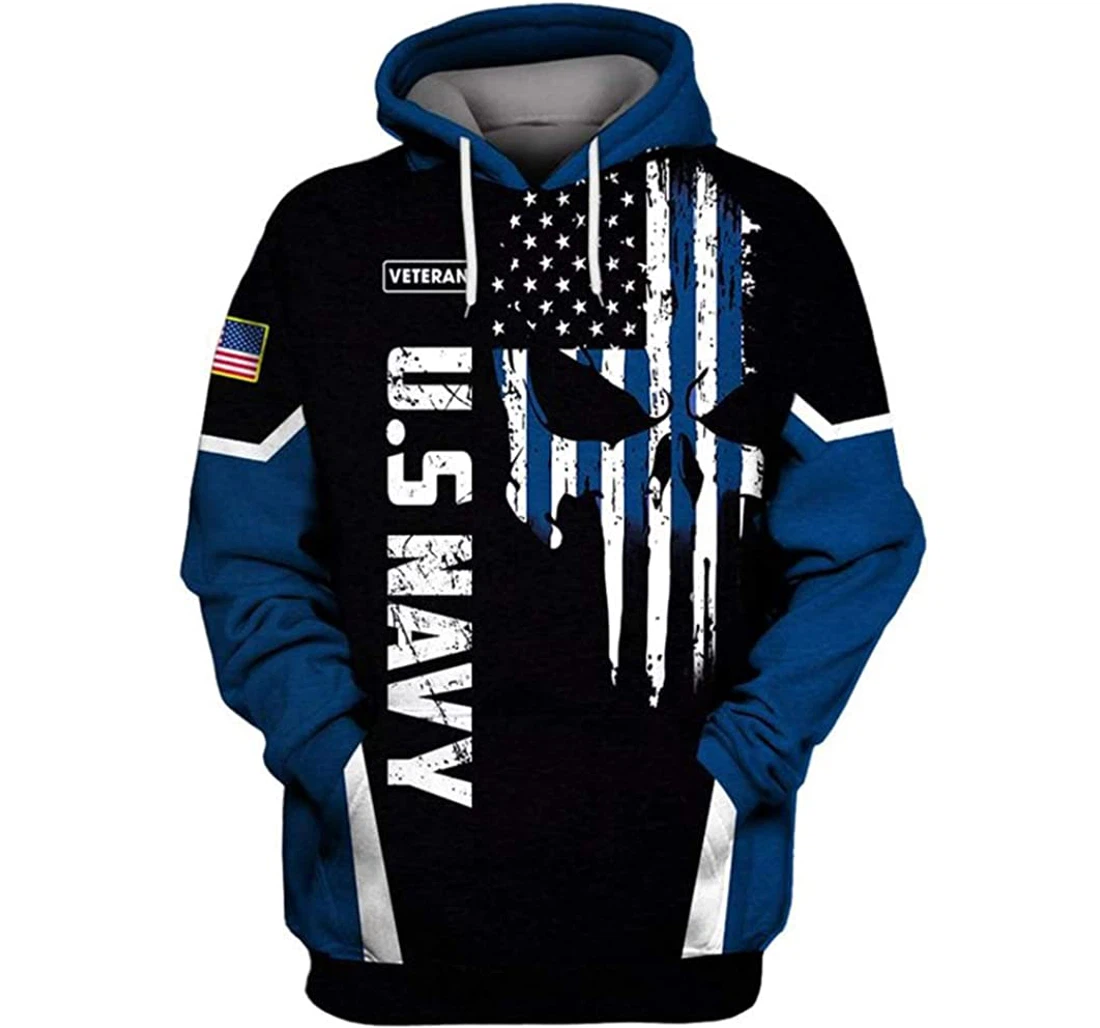 Us Navy Veteran Skull I Am A Warrior Blue Style Unisex Included - 3D Printed Pullover Hoodie