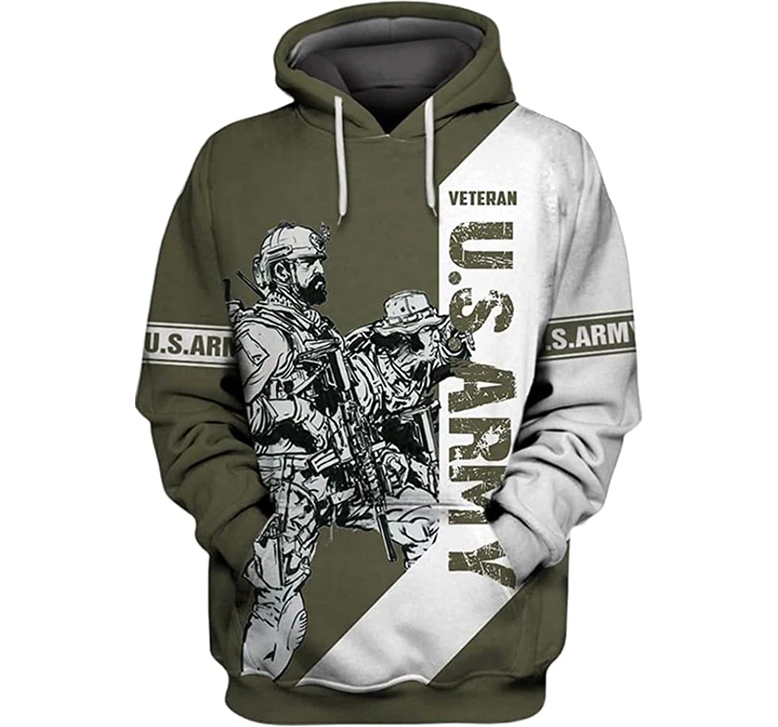 Us Army Grey White Background Included - 3D Printed Pullover Hoodie