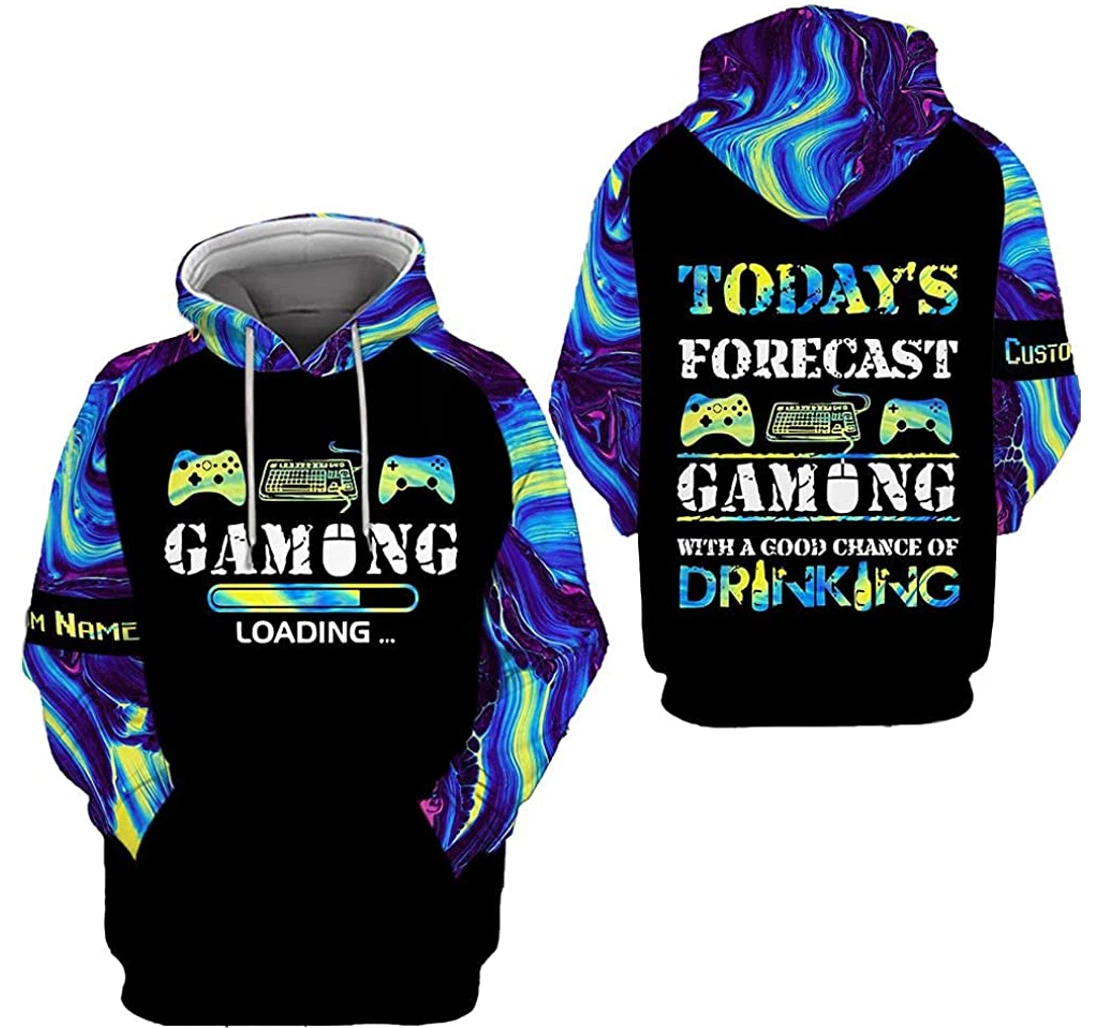 Personalized Blue Holographic Today's Forecast Gaming - 3D Printed Pullover Hoodie