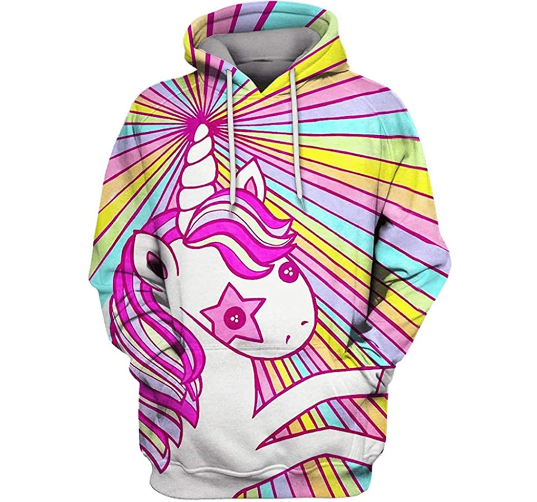 Cute Rainbow Unicorn - 3D Printed Pullover Hoodie