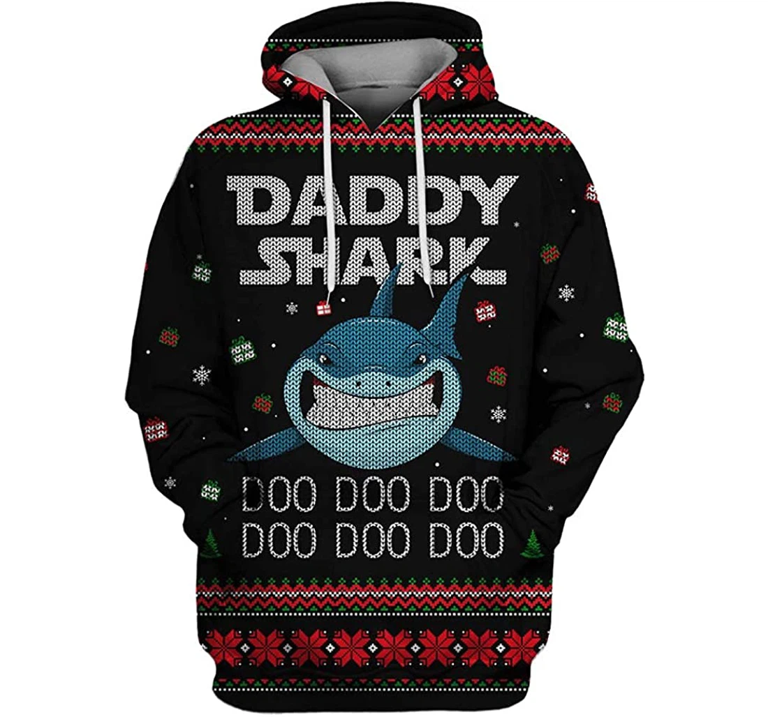 Daddy Shark At Christmas - 3D Printed Pullover Hoodie