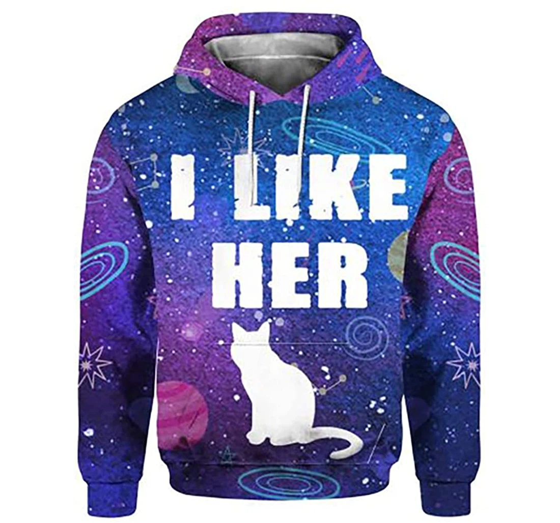 Valentine Couple I Like Her Cat - 3D Printed Pullover Hoodie