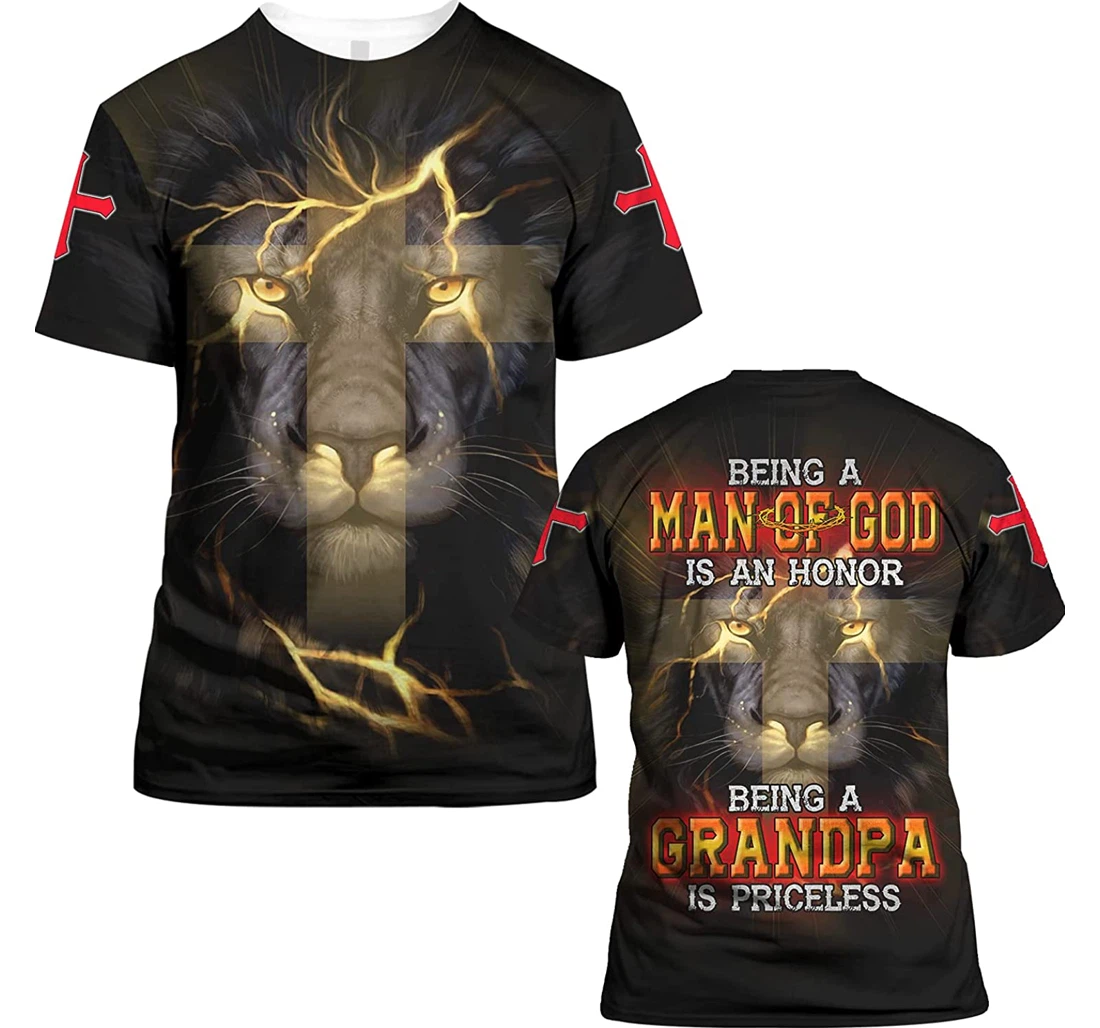 Man Of God Grandpa Lion Christian Gift Christian Warrior Printing Light Blue - 3D Printed T-shirt