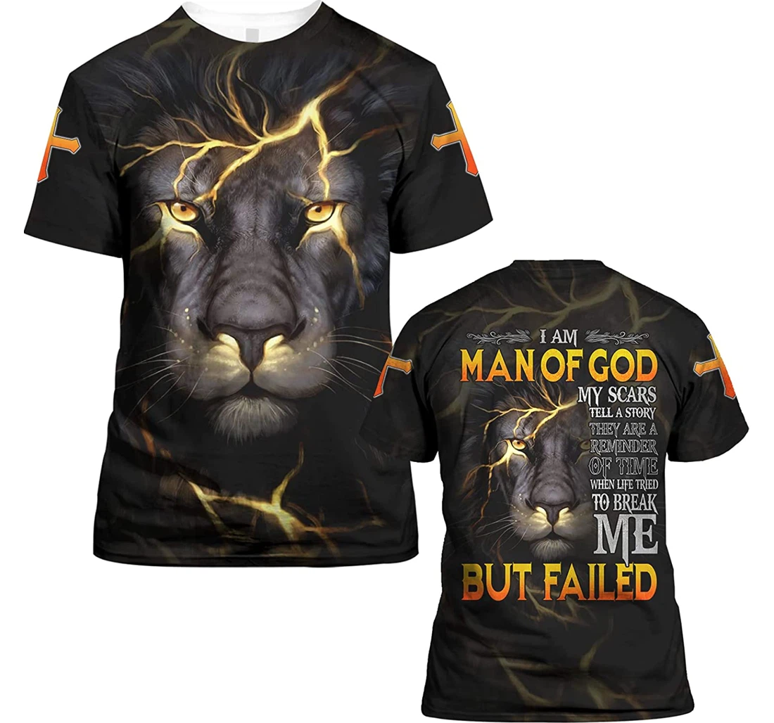 Man Of God My Scars Story Lion Christian Gift Christian Warrior Printing Light Blue - 3D Printed T-shirt