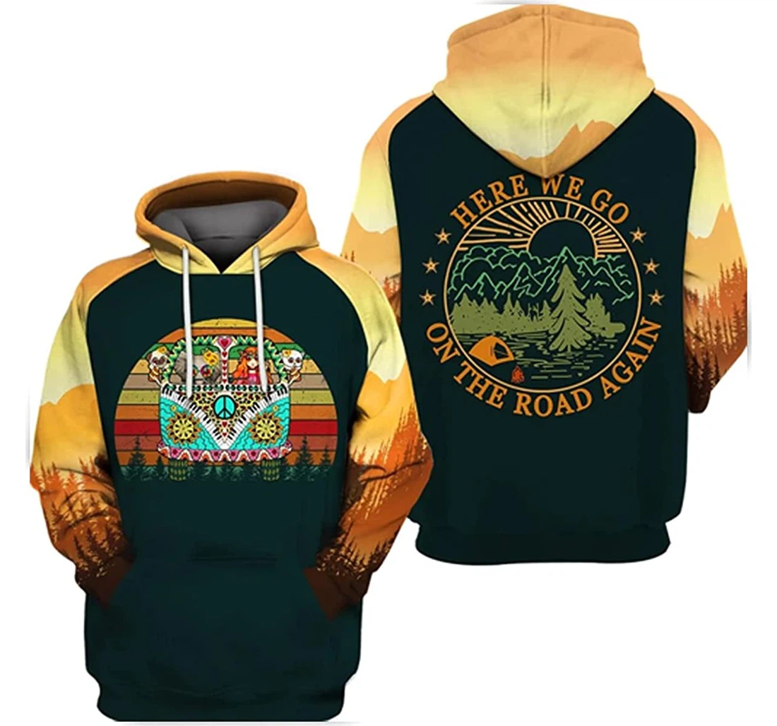 Here We Go On The Road Again Hippie Camping Hunting Hoodies 3d Wolf Lion - 3D Printed Pullover Hoodie