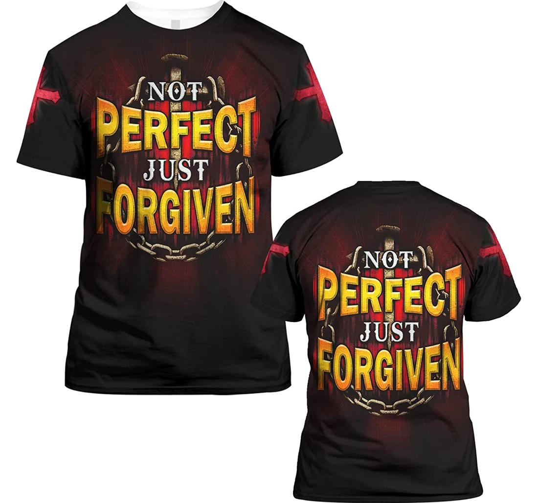 Not Perfect Just Forgiven Christian Gift Christian Warrior Printing Light Blue - 3D Printed T-shirt