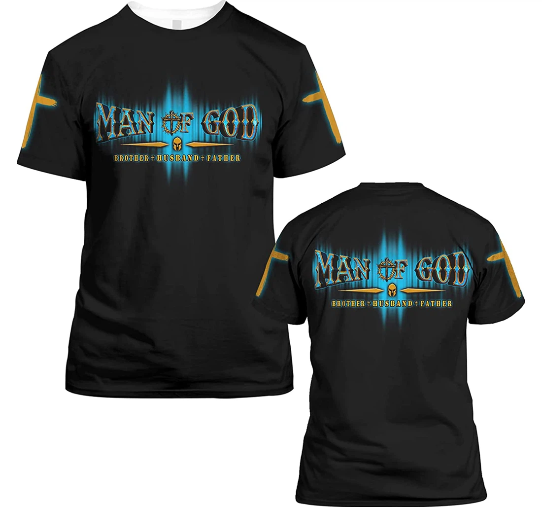 Man Of God Brother Husband Father Christian Gift Christian Warrior Printing Light Blue - 3D Printed T-shirt