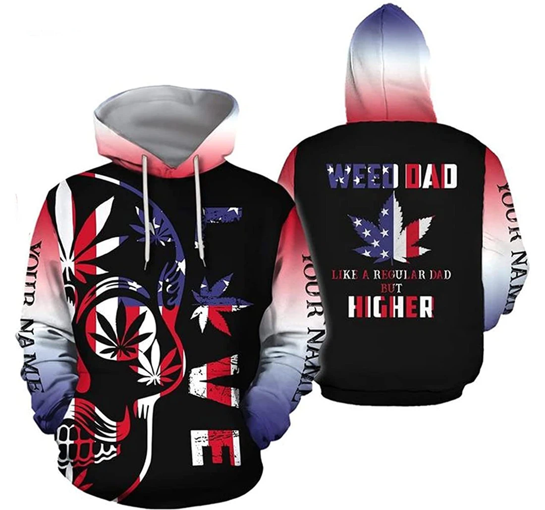 Us Flag Weed Dad Like A Regular Dad But Higher Hunting Wolf Lion - 3D Printed Pullover Hoodie