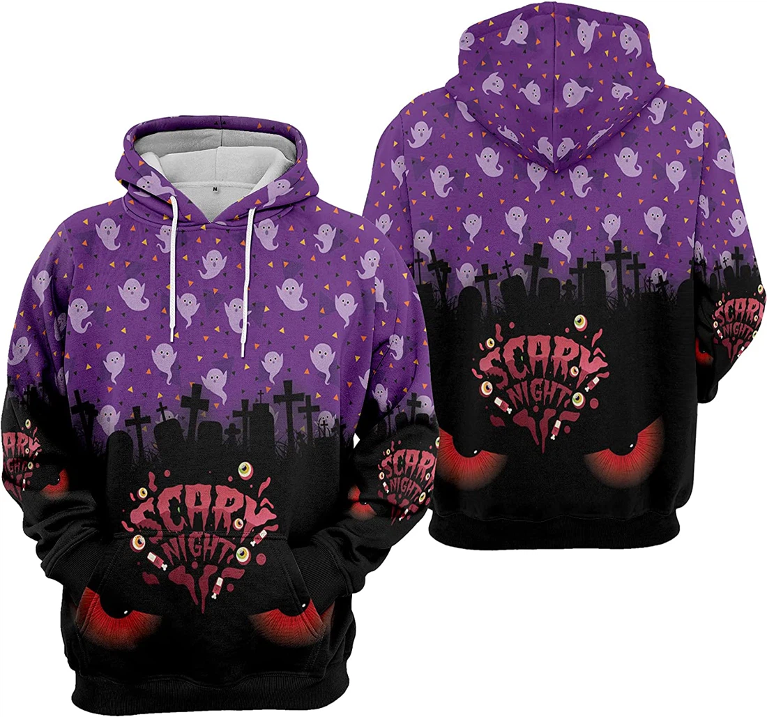 Scary Night Devil Eyes Cemetery Spider Seamless Pattern Halloween - 3D Printed Pullover Hoodie