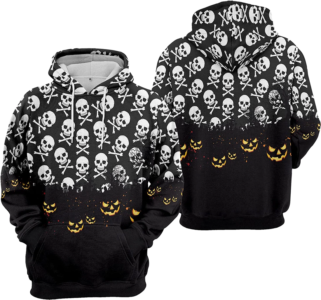 Cemetery Pumpkin Spider Seamless Pattern Halloween - 3D Printed Pullover Hoodie