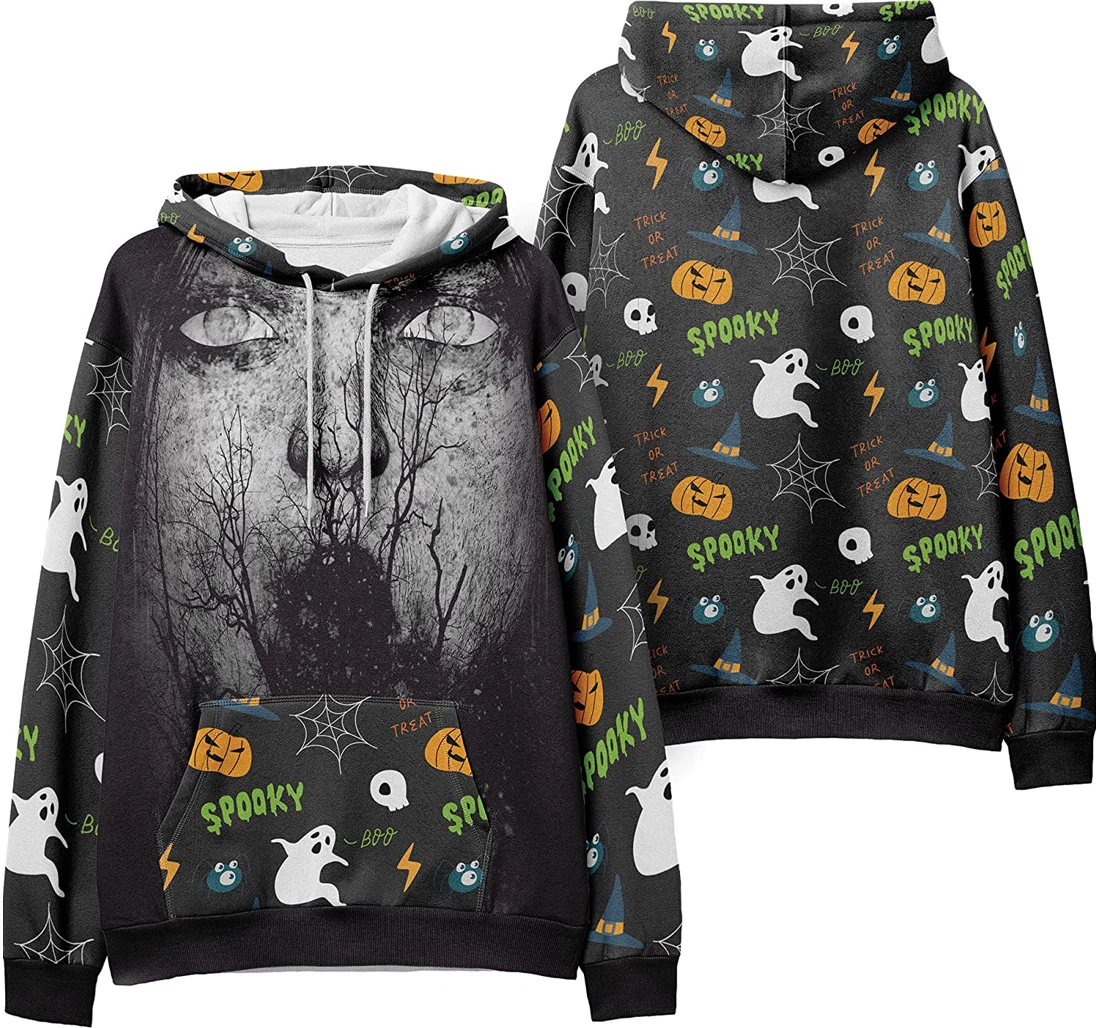 Ghost Creepy Trees Skull Crossbones Seamless Pattern Halloween - 3D Printed Pullover Hoodie