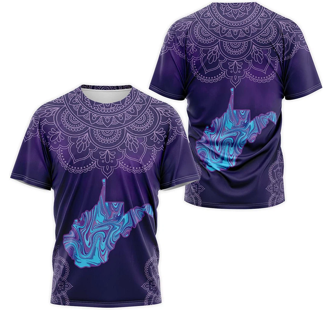 T-Shirt, Hoodie - Purple West Virginia Flag Map Mandala 3D Printed