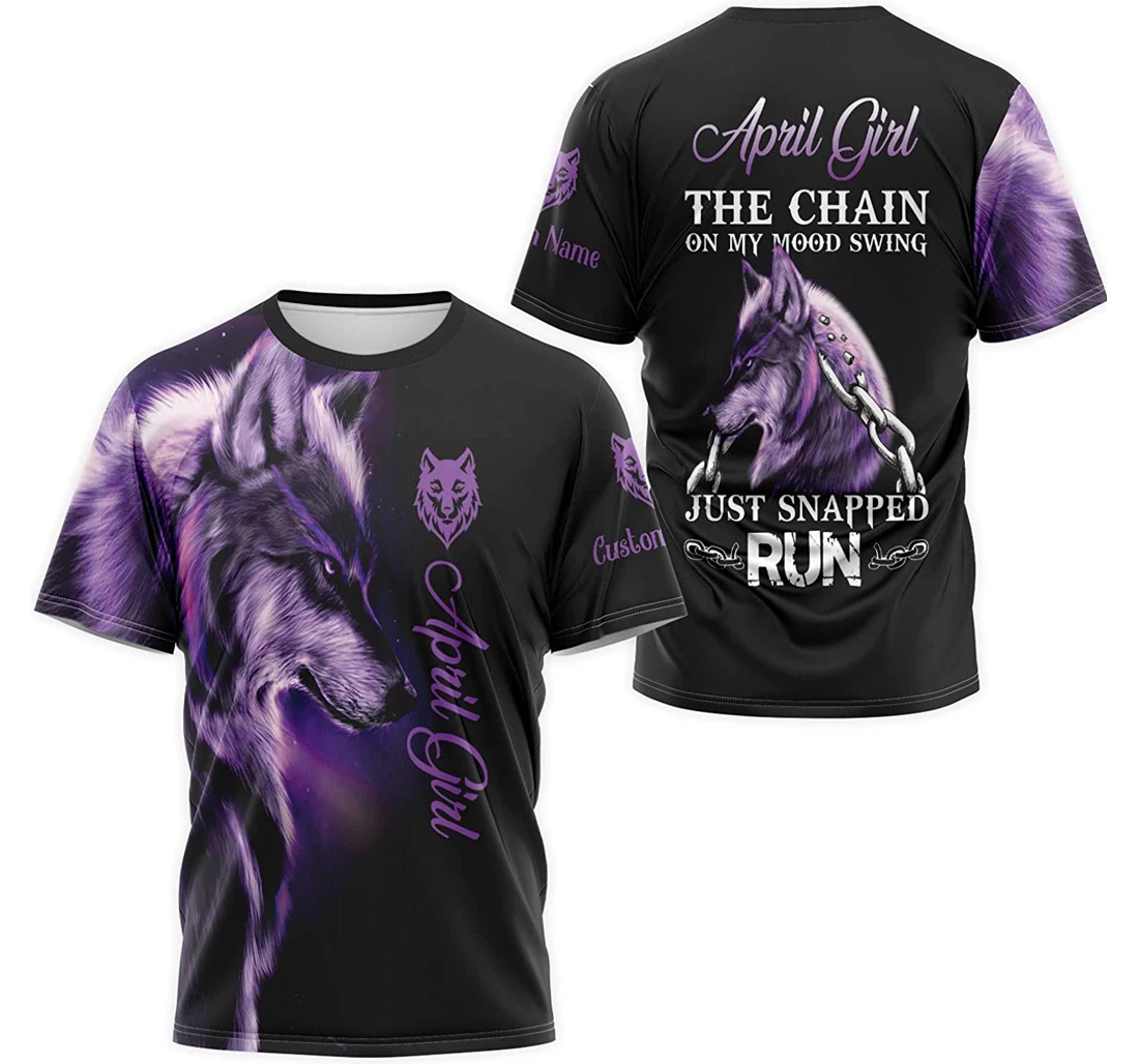 T-Shirt, Hoodie - Custom Name Purple Galaxy Wolf Month Girl The Chain On My Mood 3D Printed