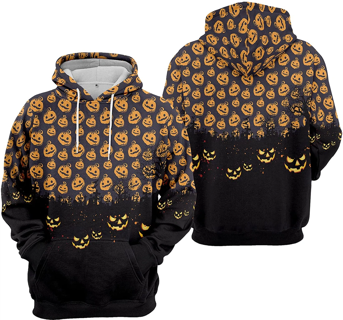 Cemetery Pumpkin Bat Cobweb Cat Seamless Pattern Halloween - 3D Printed Pullover Hoodie