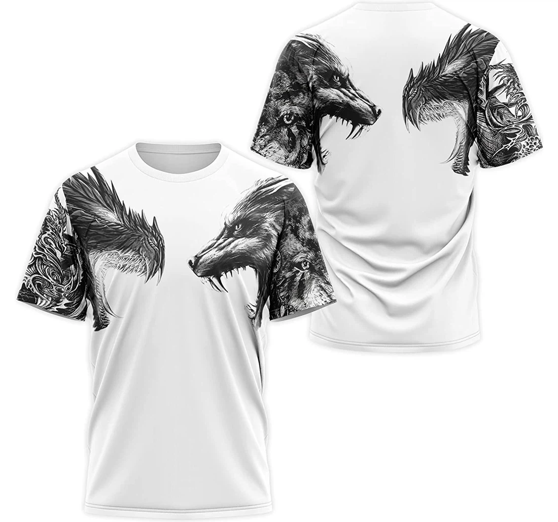 T-Shirt, Hoodie - White Dragon Wolf 3D Printed