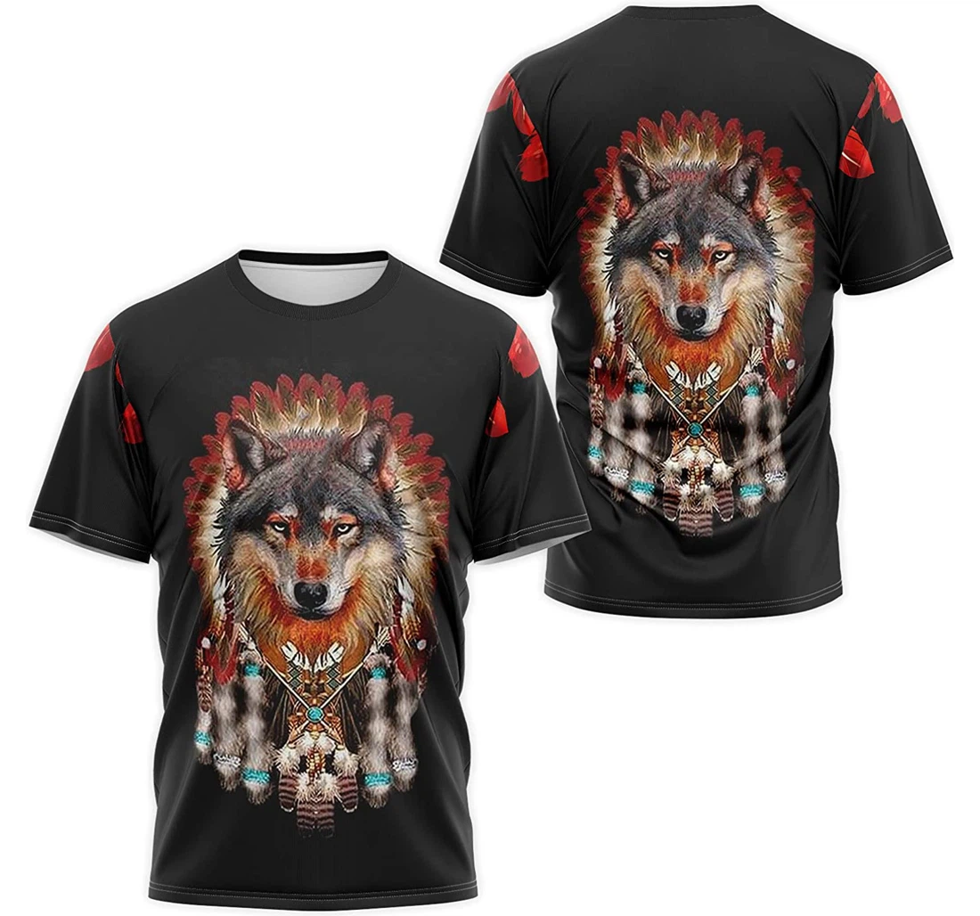 T-Shirt, Hoodie - Native American Red Wolf Indians Dreamcatcher Headdress Warbonnet 3D Printed