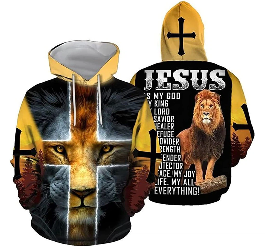Personalized Jesus Hunting Hoodies 3d Wolf Lion - 3D Printed Pullover Hoodie