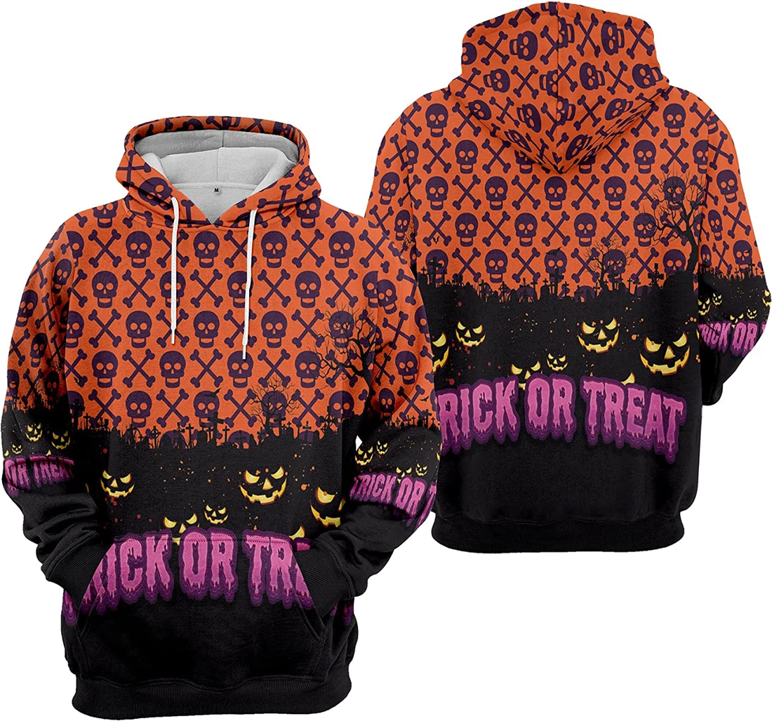 Trick Or Treat Pumpkin Cemetery Spiders Seamless Pattern Halloween - 3D Printed Pullover Hoodie