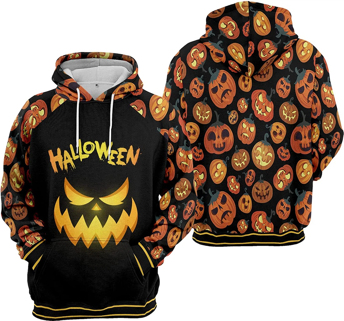 Jack O' Lantern Pumpkin Seamless Pattern Halloween - 3D Printed Pullover Hoodie