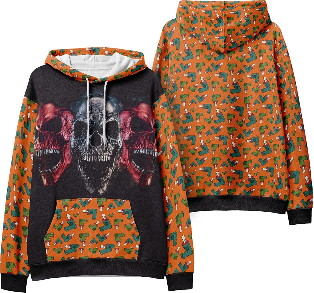 Demon Skulls Monster Mask Seamless Pattern Halloween - 3D Printed Pullover Hoodie